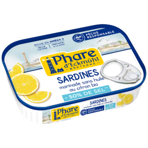 Sardines marinade sans huile au citron bio à teneur réduite en sel