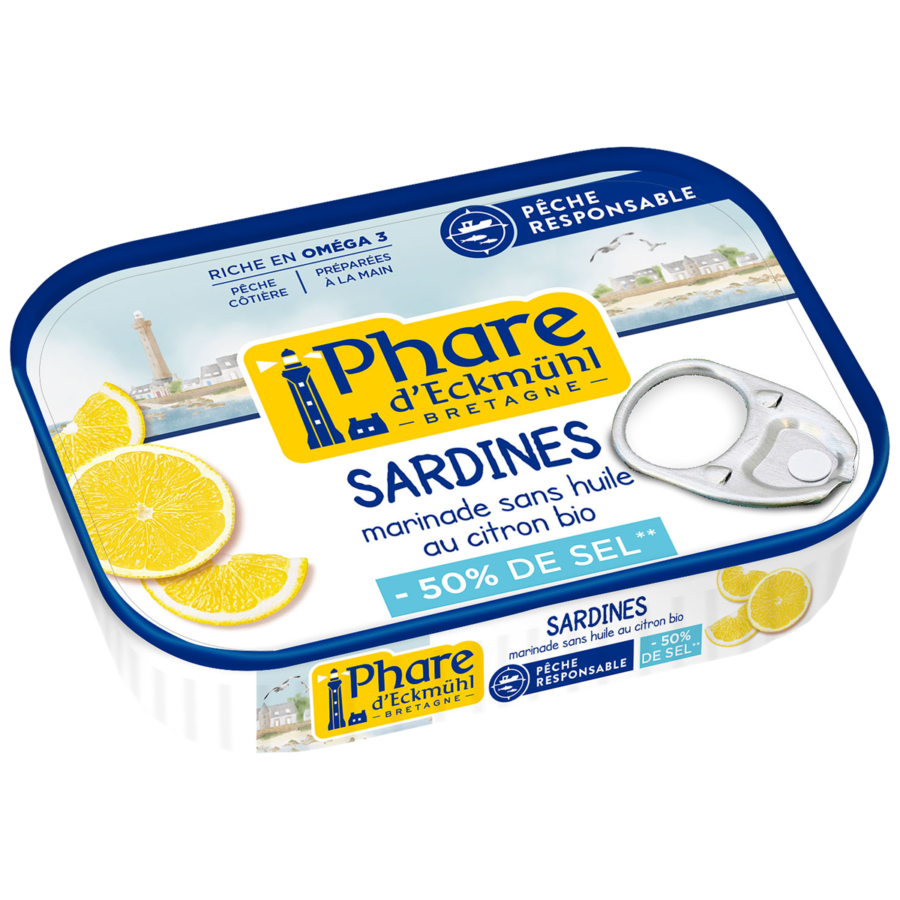 Sardines marinade sans huile au citron bio à teneur réduite en sel