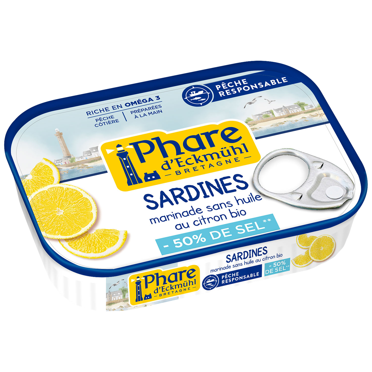 Sardines marinade sans huile au citron bio à teneur réduite en sel