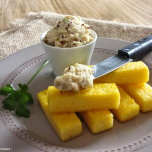 Frites de polenta et rillettes aux deux poissons